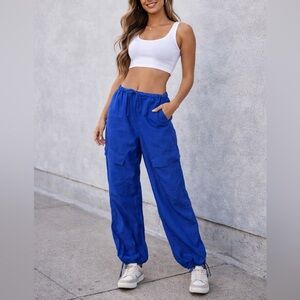 Tinseltown Wide Leg Parachute Pants Womens Blue Drawstring Relaxed NWT